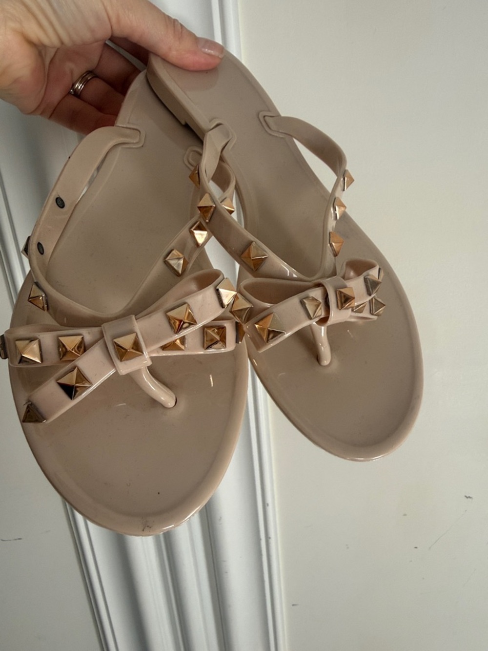 No brand Women’s Nude Studded Bow Jelly Sandals Sz 38